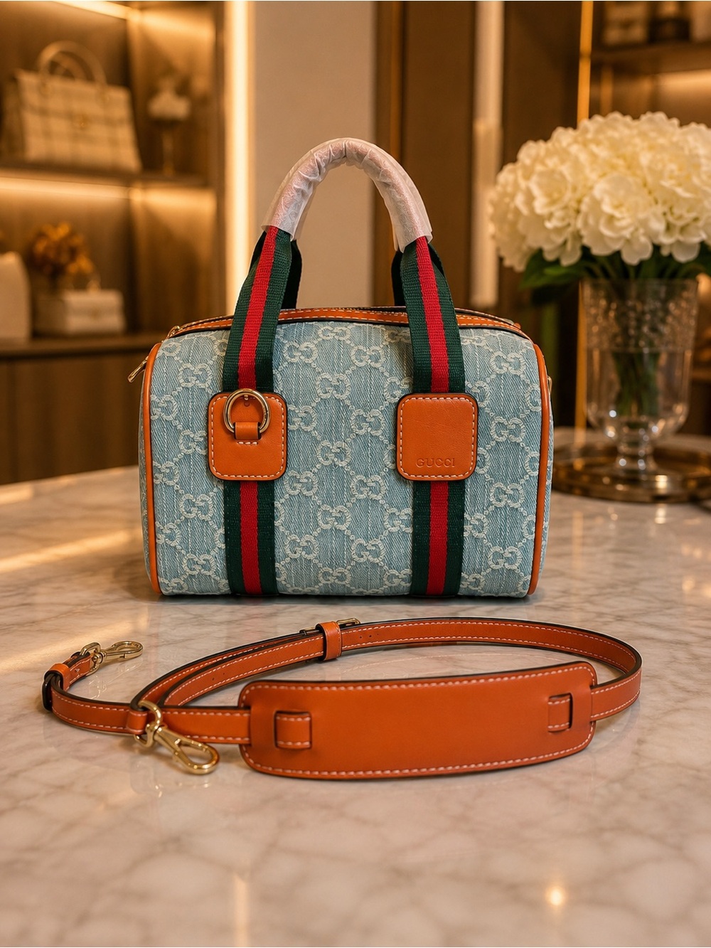 Fashion Blue Monogram Mini Barrel Handbag – Top Handle Bag